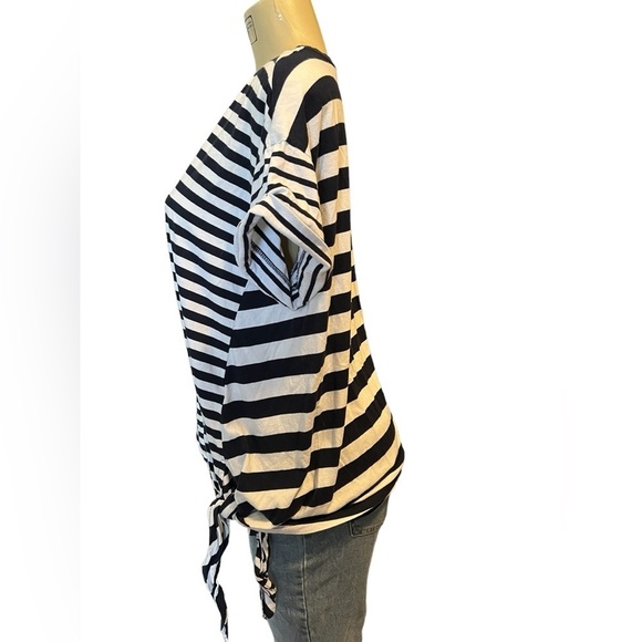 Chaps Side Ties Short Sleeve Black and White Striped Top Size Large​​​​ - Picture 7 of 15